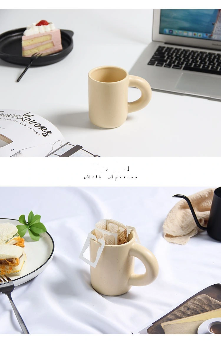 Factory Directly Sale Fat Handle Splash Ink Ceramic Mug Lovely Simple Cream Pita Cup Ins Wind