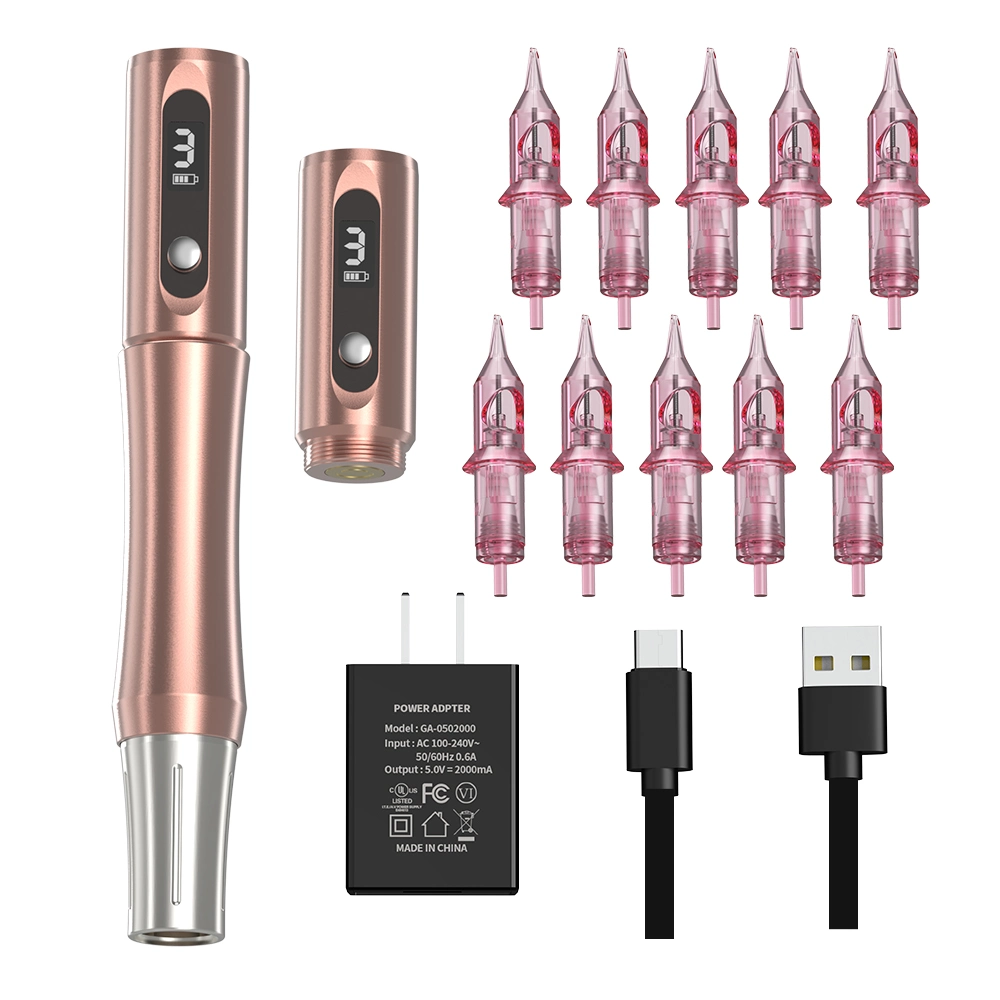 Wireless Semi Permanent Makeup Pen Pink Fashion Design with 10 PCS Free Cartridges Dual Battery Lip Tattoo Permanent Makeup Machine