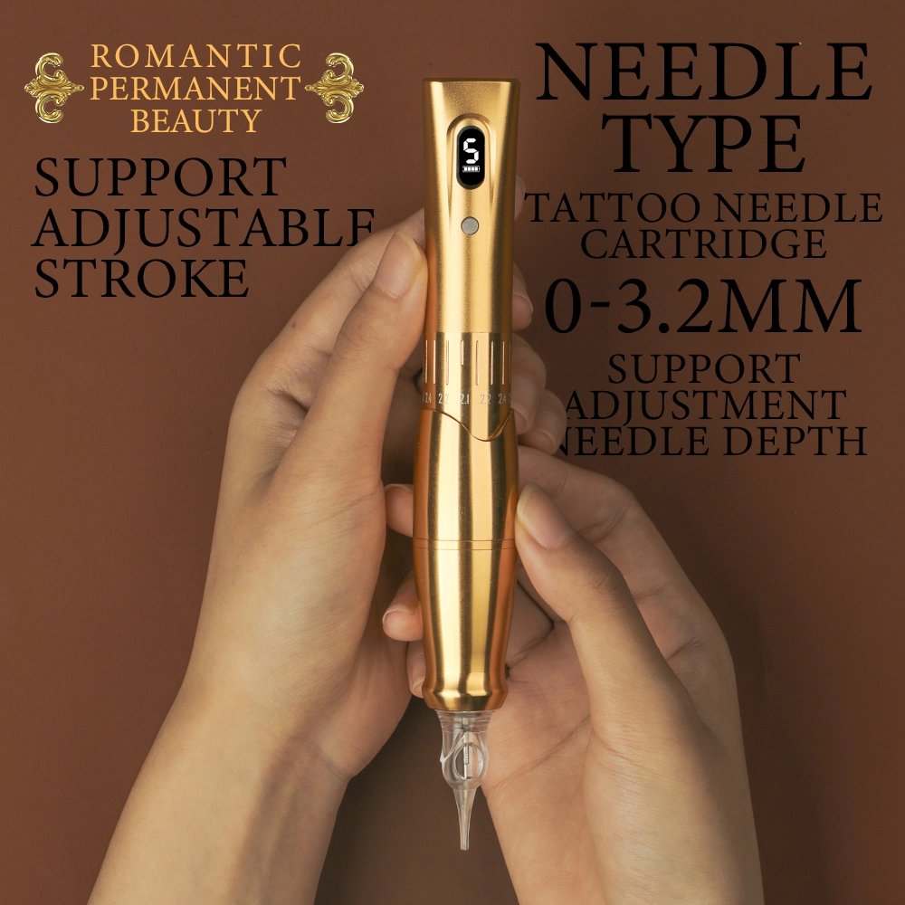 Quelle Wireless Adjustable Stroke Semi-Permanent Makeup Gold Colors Tattoo Pmu Machine Pen